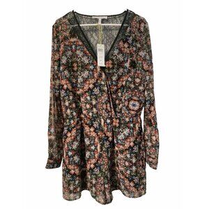 BCBGeneration Kaleidoscope Floral Chiffon Lace Long Sleeve Light Romper Size L